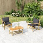 vidaXL Salon de jardin 3 Pièces avec coussins gris foncé bambou