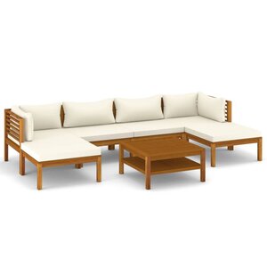 Salon de jardin meuble d'extérieur ensemble de mobilier 7 pièces avec coussin crème bois d'acacia solide 02_0017059