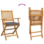 vidaXL Chaises de jardin pliantes avec coussin gris - 2 pièces en bois d'acacia massif