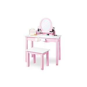 Coiffeuse pour enfants Jasmin avec tabouret Laqué MDF rose et laqué blanc
