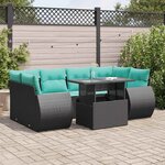 vidaXL Salon de jardin avec coussins 7 Pièces noir résine tressée acacia