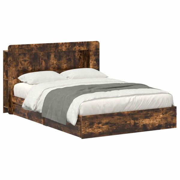 vidaXL Cadre de lit avec rangement avec tiroir Chêne fumé 135 x 190 cm