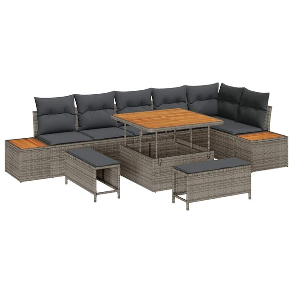 vidaXL Ensemble de canapé de jardin avec coussin 9 Pièces Gris Poly rotin