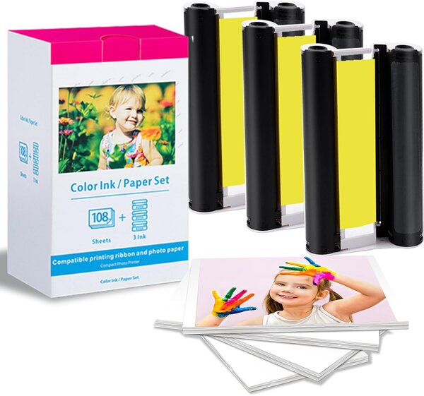 Pack compatible KP-108IN encre et 108 feuilles de papier photo 100 x 148 mm - Remplace 3115B001