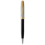 PARKER Sonnet Premium Stylo bille  métal et Noir  Recharge noire pointe moyenne  Coffret cadeau