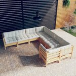 vidaXL Salon de jardin 8 Pièces avec coussins crème Bois de pin massif