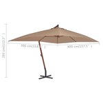 Vidaxl parasol en porte-à-faux avec mât en bois 400x300 cm taupe
