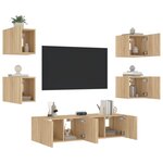 vidaXL Unités murales TV avec LED 6 Pièces chêne sonoma bois d'ingénierie