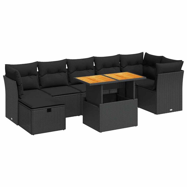 vidaXL Salon de jardin avec coussins 8 Pièces noir résine tressée acacia