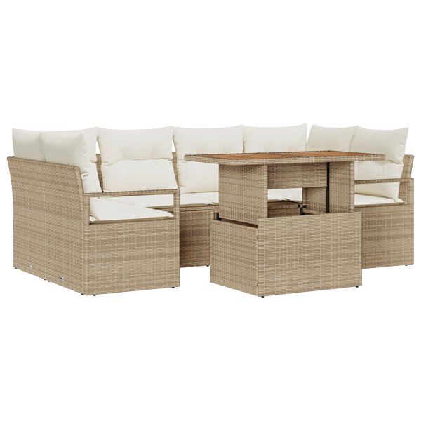 vidaXL Ensemble de canapé de jardin 7 pièces avec coussins beige en poly rotin