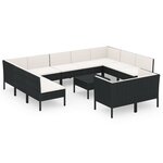 vidaXL Salon de jardin 12 Pièces avec coussins résine tressée noir