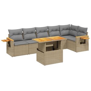 vidaXL Salon de jardin avec coussins 7 Pièces beige résine tressée