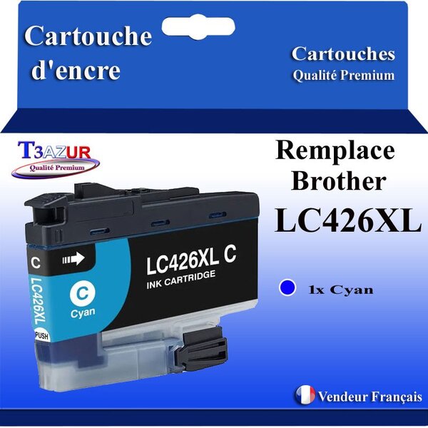 T3AZUR- Cartouche compatible avec Brother LC426 XL pour Brother MFC-J4535DW  MFC-J4540DW Cyan