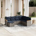 vidaXL Salon de jardin 7 Pièces avec coussins gris résine tressée