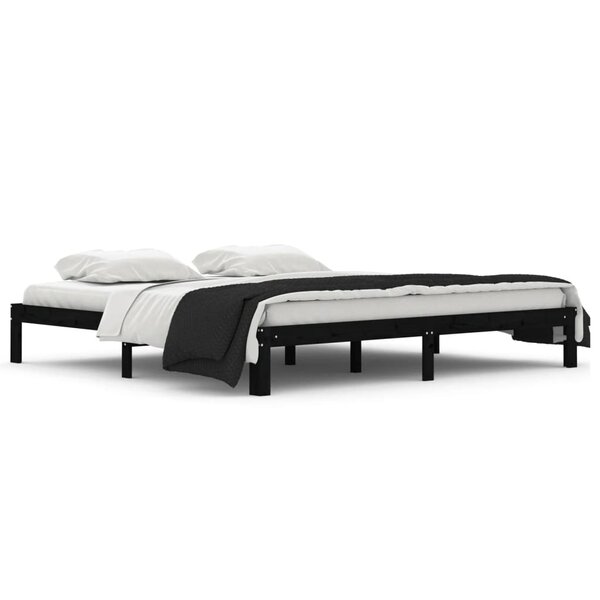 vidaXL Cadre de lit Noir Bois de pin massif 200x200 cm