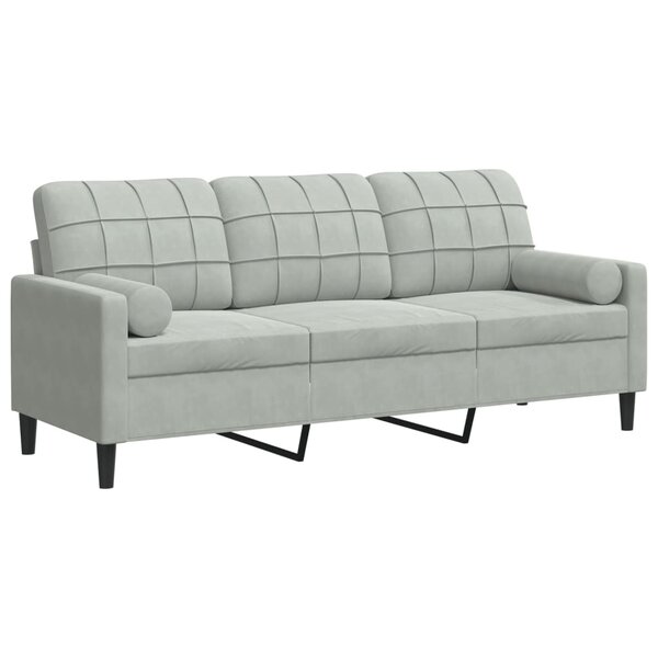 vidaXL Canapé 3 places avec oreillers gris clair 180 cm velours