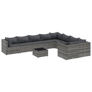 vidaXL Salon de jardin avec coussins 10 Pièces gris résine tressée