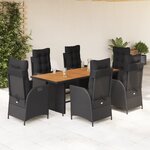 vidaXL Ensemble à manger de jardin coussins 7Pièces Noir Résine tressée