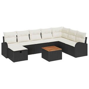 vidaXL Ensemble de canapé de jardin avec coussin 9 Pièces Noir Poly rotin