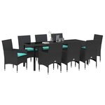 vidaXL Ensemble table et chaises avec coussin 9 Pièces Noir Rotin PE