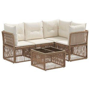 vidaXL Ensemble de canapé de jardin 5 Pièces Beige polyrotin