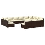 vidaXL Salon de jardin 13 Pièces avec coussins Marron Résine tressée