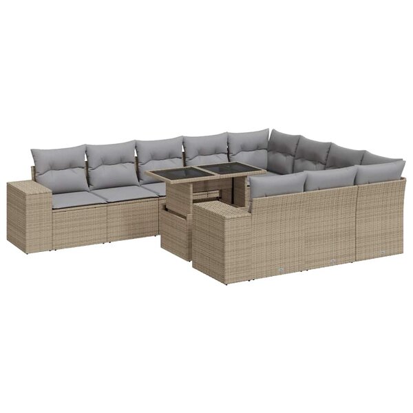 vidaXL Salon de jardin 11 Pièces avec coussins beige résine tressée