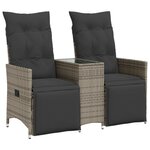 vidaXL Canapé de jardin inclinable 2 places avec table gris poly rotin