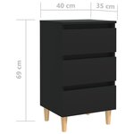 vidaXL Tables de chevet avec pieds en bois 2 Pièces Noir 40x35x69 cm