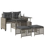 vidaXL Salon de jardin avec coussins 4 Pièces gris clair poly rotin verre