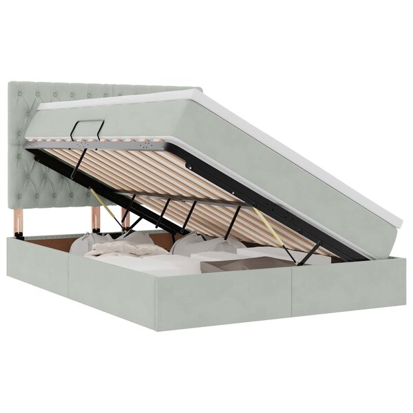vidaXL Lit de rangement LED avec matelas Gris clair 140 x 200 cm