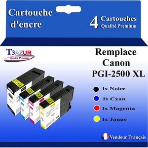 T3AZUR -4x Cartouches compatibles avec Canon PGI2500XL PGI-2500 XL pour Canon Maxify IB-4050 IB-4150 MB-5050 MB-5150 MB-5155 MB-5350 MB-5450 MB-5455