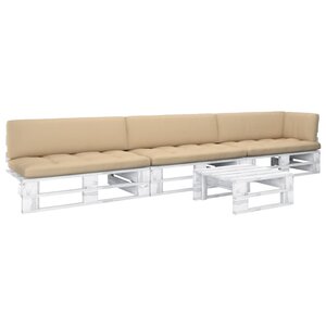 vidaXL Salon de jardin palette 4 Pièces et coussins Pin imprégné de blanc