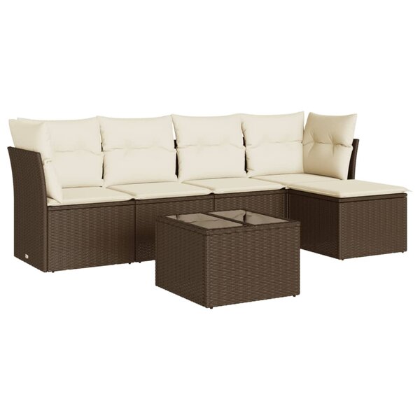 vidaXL Salon de jardin avec coussins 6 Pièces marron résine tressée