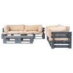 vidaXL Salon palette de jardin 6 Pièces avec coussins sable bois