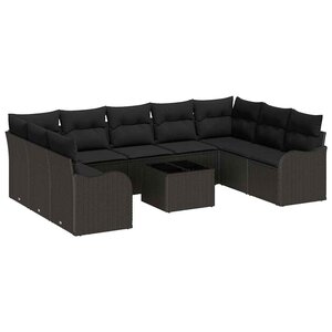 vidaXL Ensemble de canapé de jardin 10 Pièces Noir Poly rotin