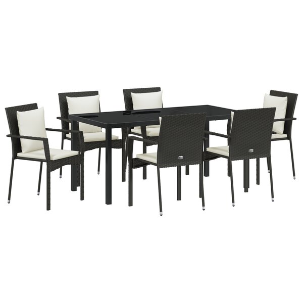 vidaXL Set repas jardin 7 Pièces Noir 160 x 80 x 73 cm Osier PE