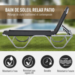 Bain de soleil transat design contemporain dossier inclinable multi-positions alu textilène noir