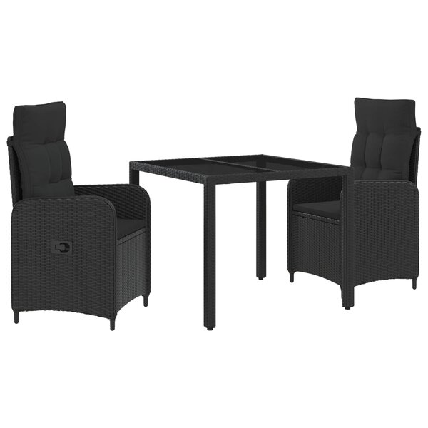 vidaXL Ensemble de repas extérieur 3 Pièces Noir 90 x 90 x 75 cm