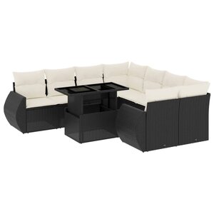 vidaXL Salon de jardin 9 Pièces avec coussins noir résine tressée