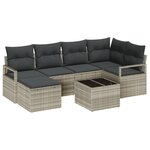Ensemble de 7 pièces de canapé de jardin avec coussins gris poly rotin