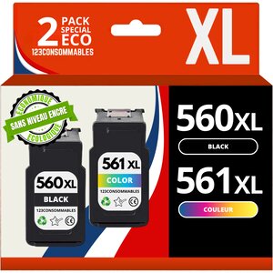Pack 2 cartouches compatibles avec CANON PG-560 XL/CL-561 XL - sans niveau