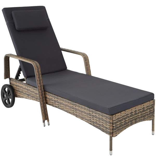 Tectake bain de soleil aluminium cassis 6 positions avec roulettes - marron naturel
