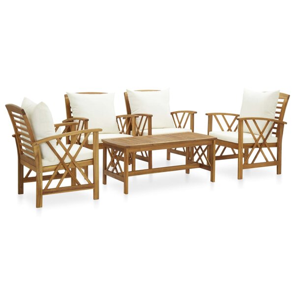 Salon de jardin meuble d'extérieur ensemble de mobilier 5 pièces avec coussins bois d'acacia solide 02_0016315