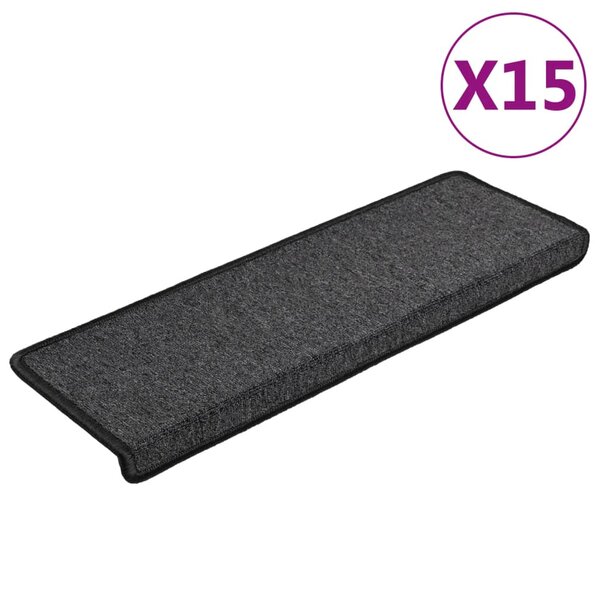vidaXL Tapis d'escalier 15 pièces 65 x 21 x 4 cm Anthracite Bordure rectangulaire