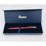 Coffret roller encre gel rétractable bl2007  corps fin métal rouge  encre noire pentel