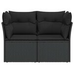 vidaXL Canapé de jardin avec coussins 2 places noir résine tressée