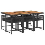 vidaXL Ensemble à manger de jardin coussins 7Pièces Noir Résine tressée