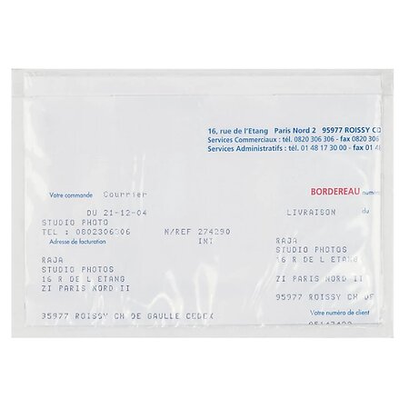 Pochette porte-documents adhésive transparente raja eco 225x115 mm (lot de 1000)