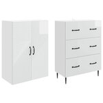 vidaXL Ensemble de Meubles 2 Pièces Blanc brillant 66 x 34 5 x 90 cm